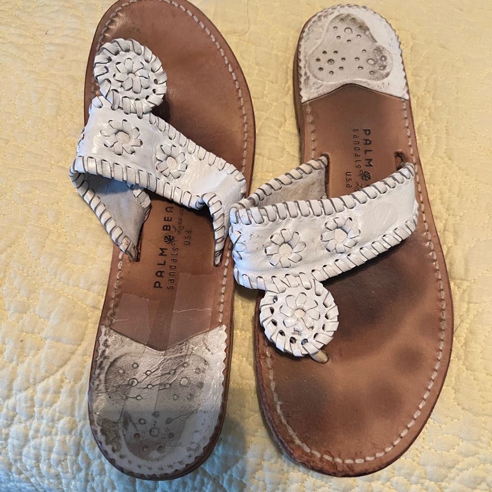 Palmer White Leather Floral Sandals for Women